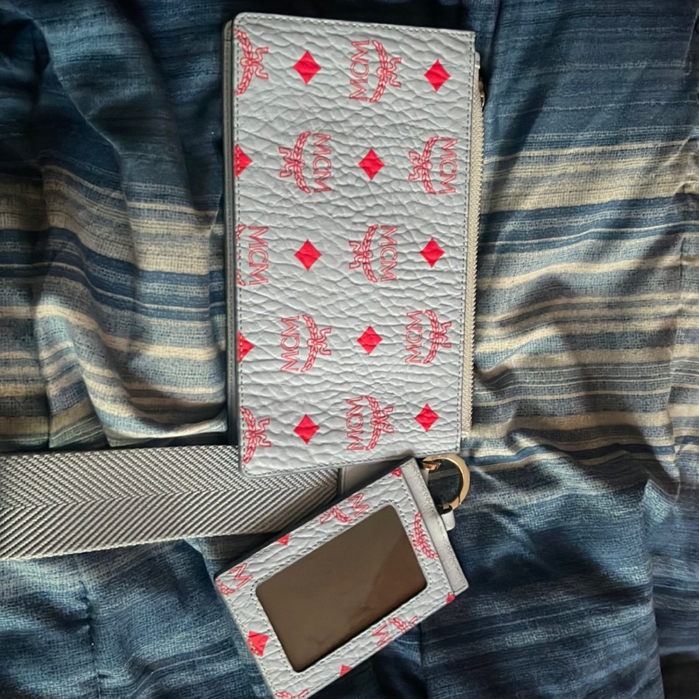COPY - Brand new baby blue and red Mcm wristlet with id & credit card holder